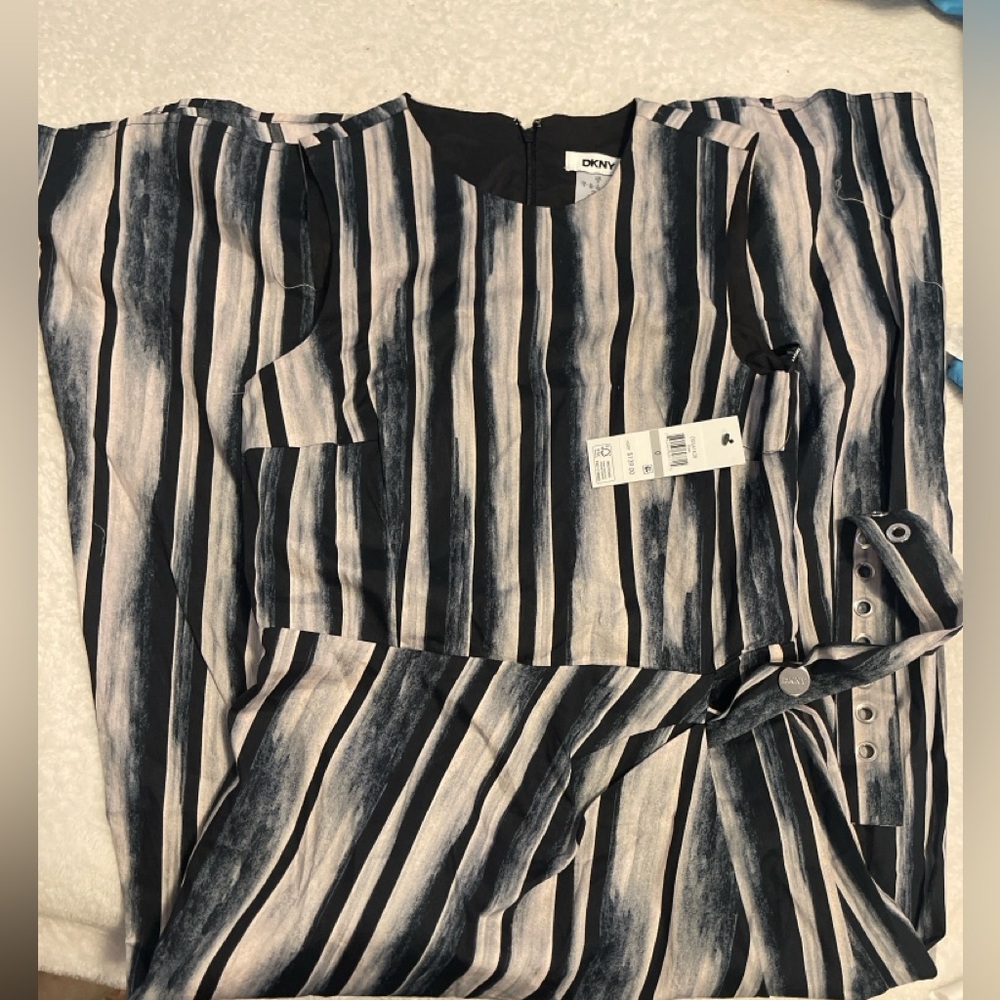 DKNY Black and White Striped Jumpsuit